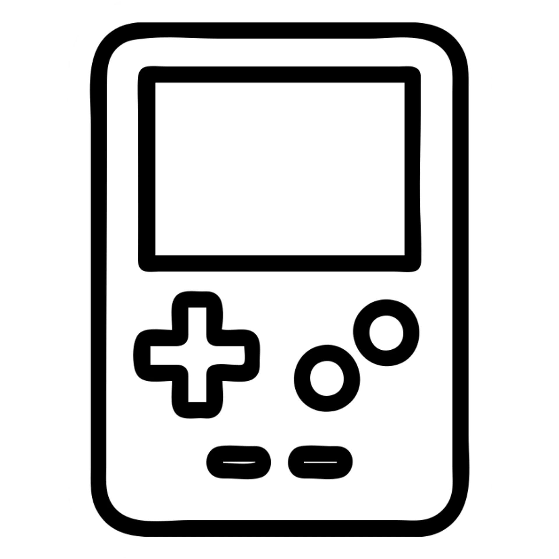 Gameboy icon with bold outline, simplified features, modern digital feel sticker