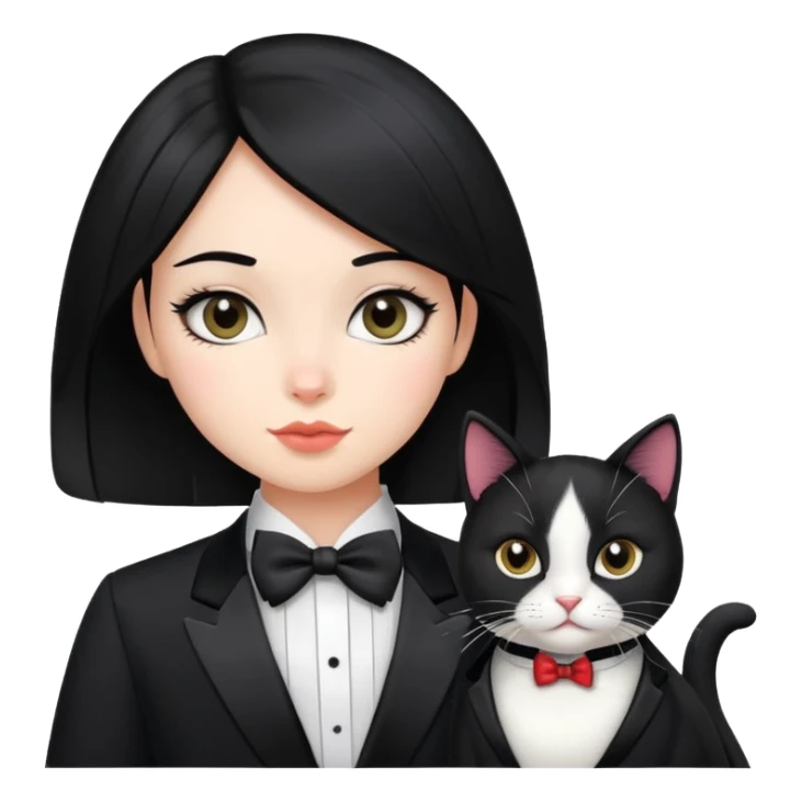 Black hair girl with tuxedo cat  sticker