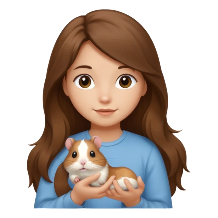A pretty brown long hair  girl holding a small hamster sticker