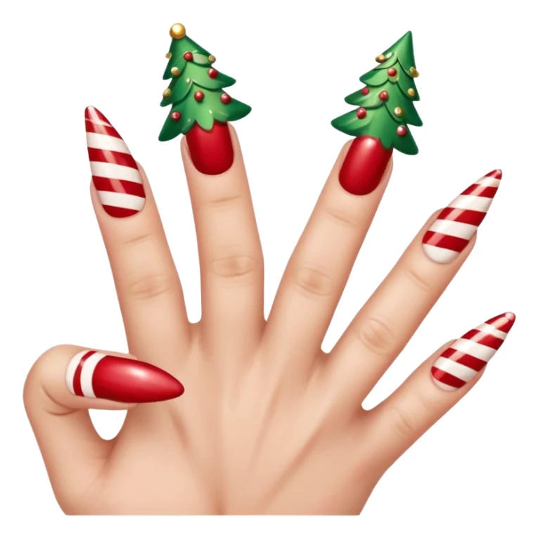 Create a nail design that is red, aesthetically pleasing, Christmas-themed, and girly. There are five fingers. sticker