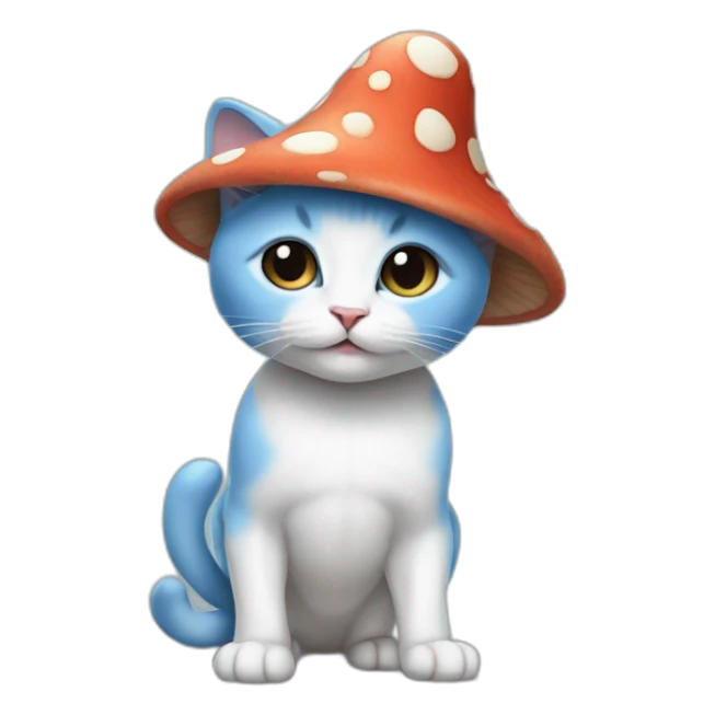 Blue skinned kitten with a mushroom hat and white pants sticker