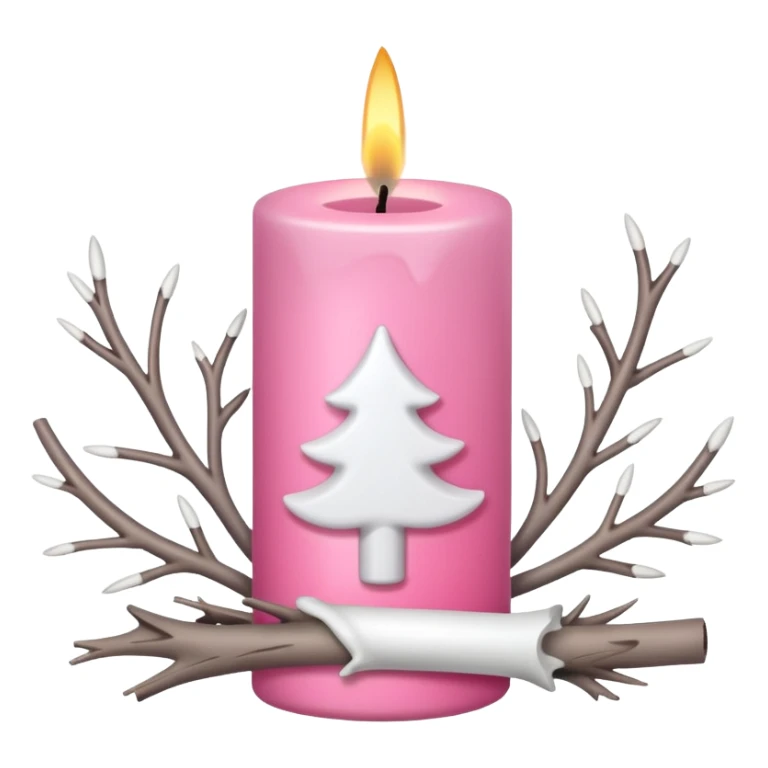 Pink candle holder with white tree branches around it and a beautiful white candle sticker