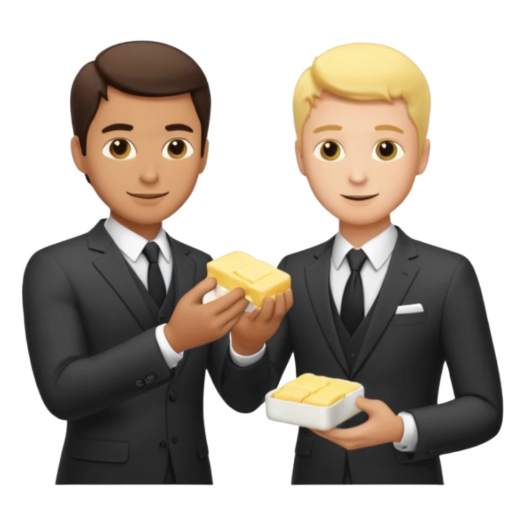 I man handsome puts butter on another man (total 2 men they wear suits) sticker