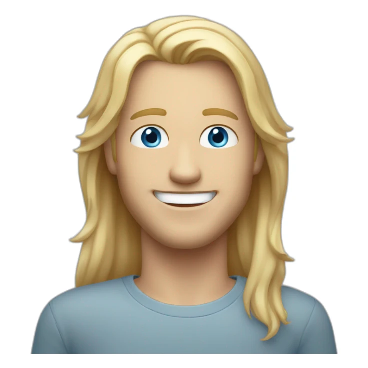 White guy with blue eyes and medium-long blond hair smiling with one silver teeth sticker