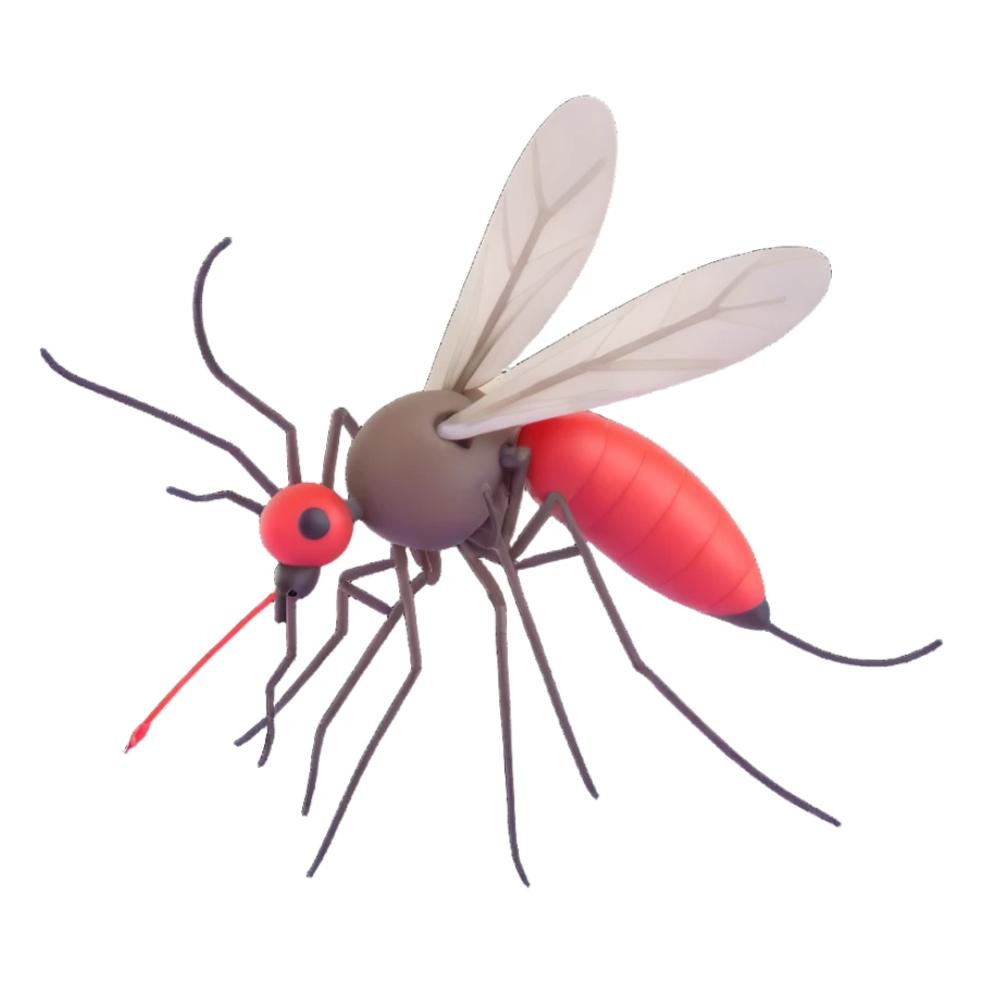 a clear and expressive mosquito with a needle stuck in its head, no background, suitable for emoji or icon use sticker