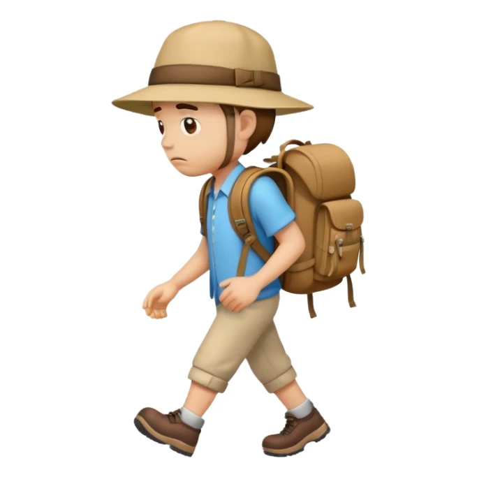 sad traveler with backpack and hat walking with head down sticker