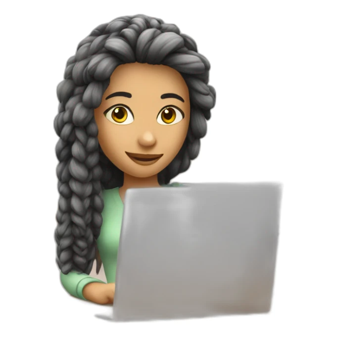 Girl with girl hair, 3d style, coding in a computer, in a confortable room sticker