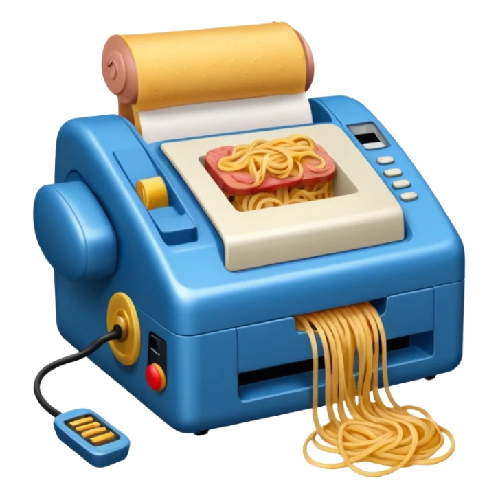fax machine made of spam meat with spaghetti coming out sticker