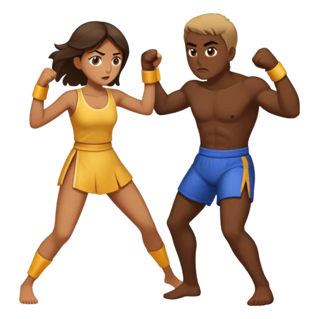 Tan girl fighting a dark guy, full body, girl winning  sticker