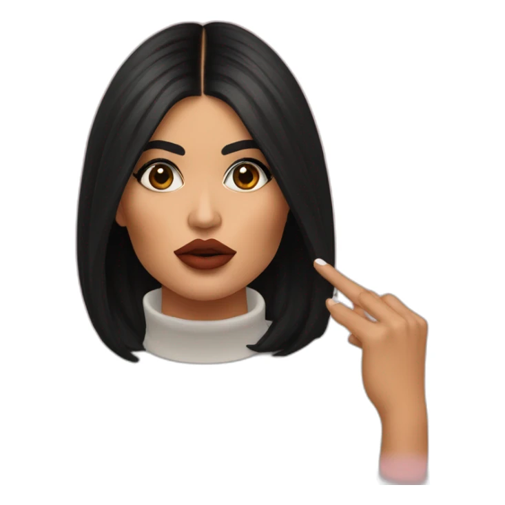Kylie Jenner, who is thinking with her finger to her lips sticker