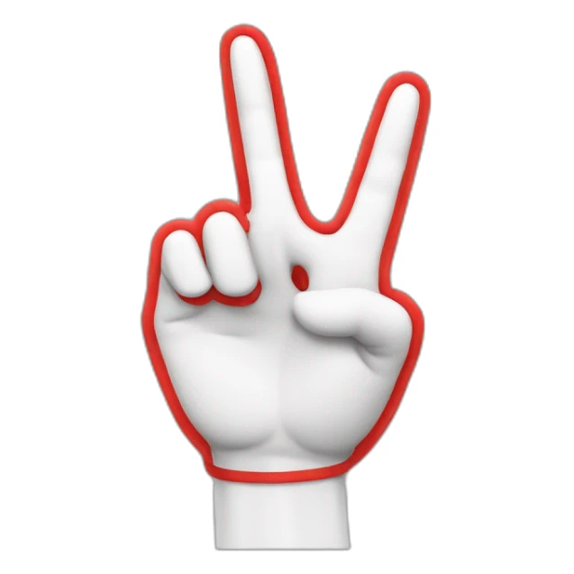 white 3d cartoon hand doing peace sign with a red string around the pointy finger sticker