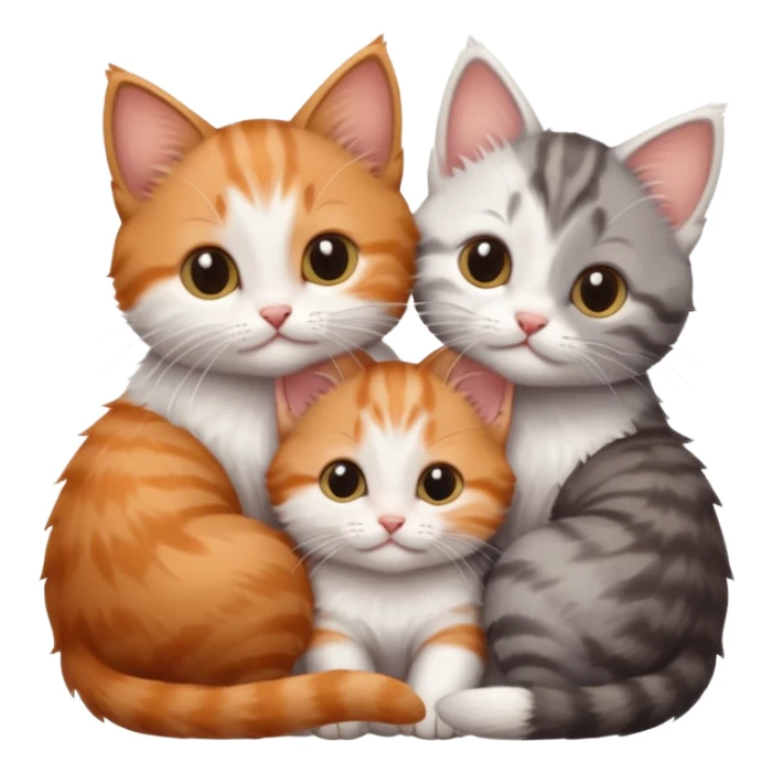 3 very small kittens cuddling together all different colours, the first one is grey and white, the second is ginger and white and the third is brown tabby and white sticker