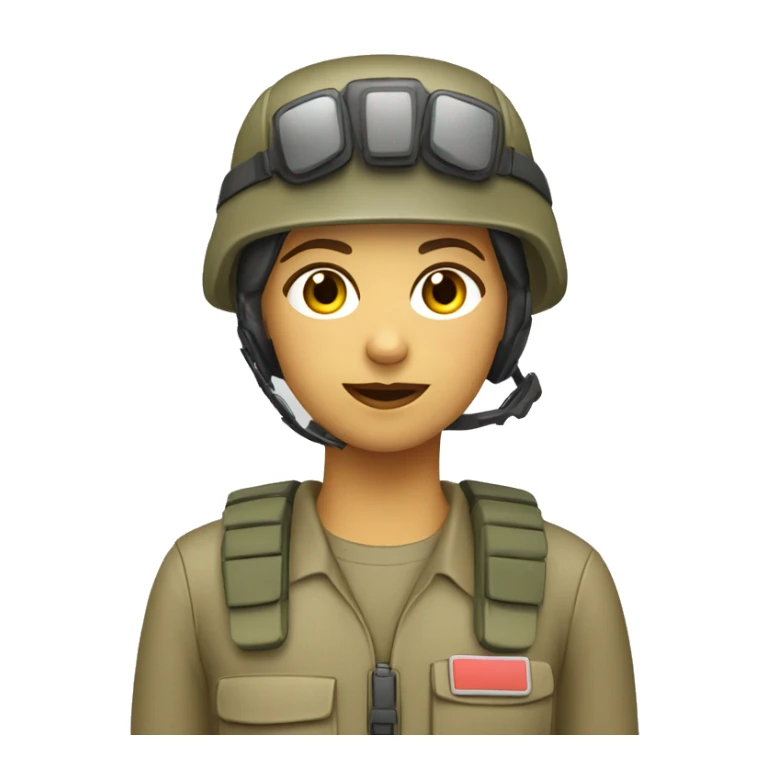 operator dressed in khaki color with a milatary helmet, without glasses, without headset, preferably female white sticker