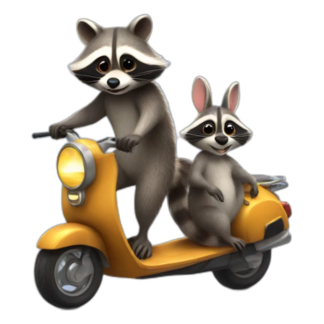raccoon giving a ride to bunny both on a scooter sticker