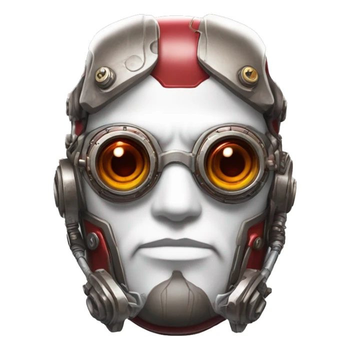 Red skin male cyborg head with white goatee and white steampunk goggles sticker