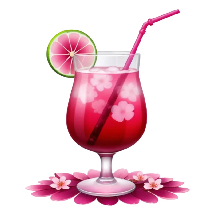 alcoholic drink with an ombre affect, made with cherry blossom petals, grenadine and sour limes sticker