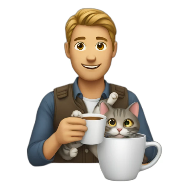man holding a cup in which a cat is sitting sticker
