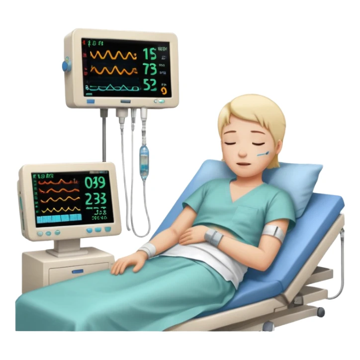 a PATIENT waking up before a surgery sleeping. And ONLY ONE monitor with vitals and numbers sticker