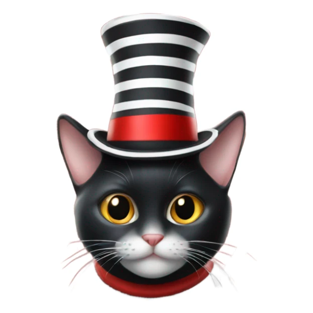 Black cat in a white and red striped top hat sticker