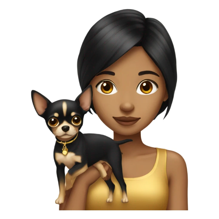Black-hair girl with gold chihuahua  sticker