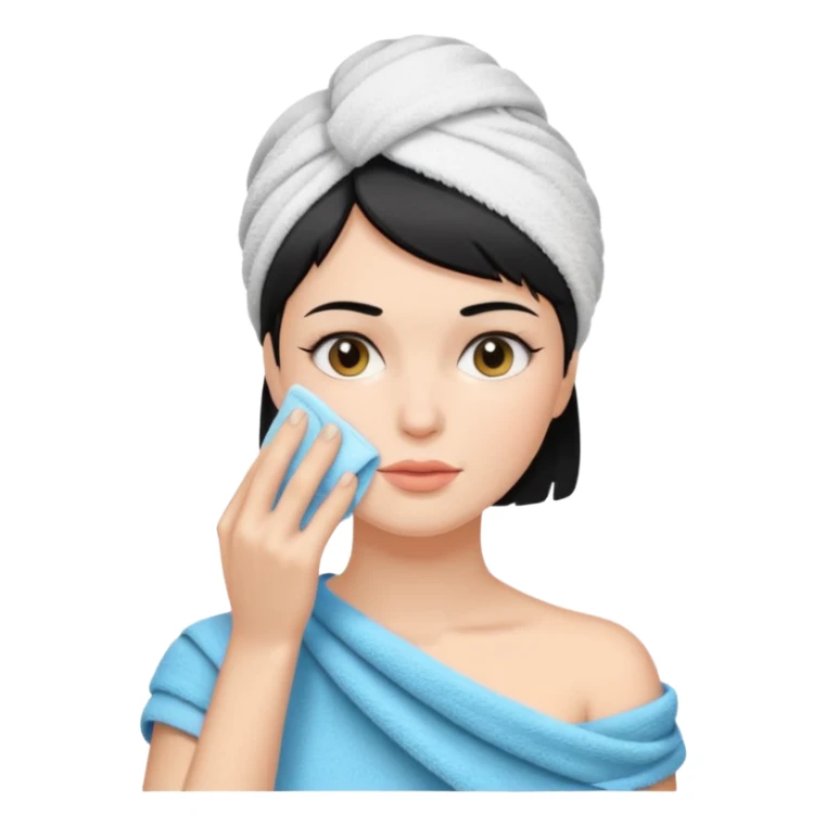 a white woman who has black short hair cleaning her face sticker