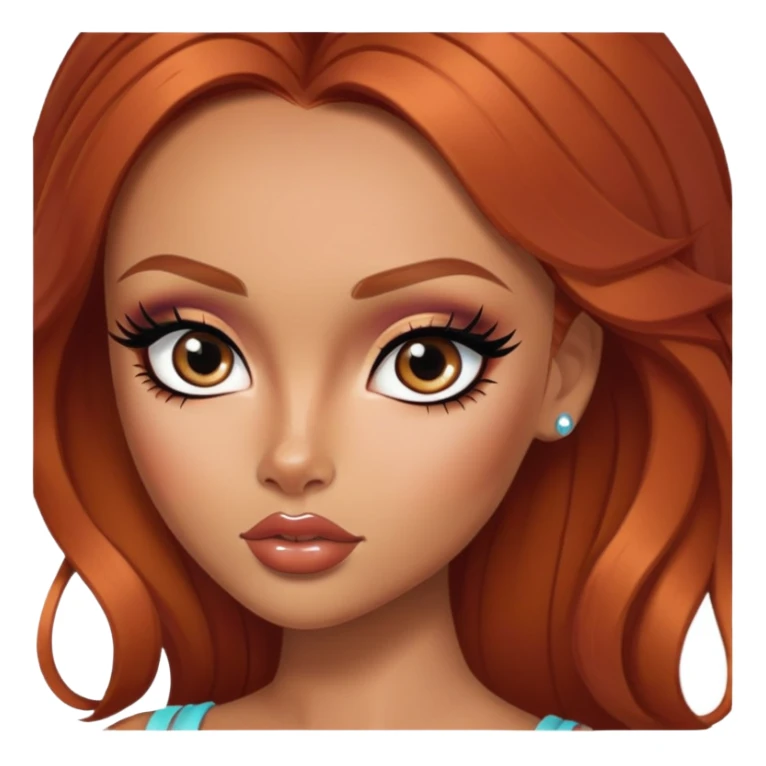 russian features, beauty, winred hair, pretty eyes, black eyeliner, pretty bratz baddie sticker