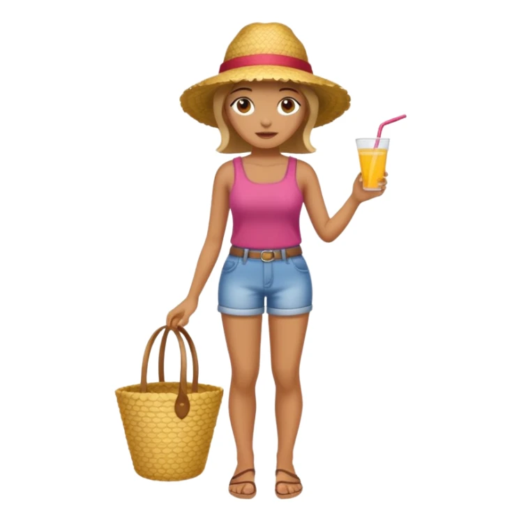 full body woman with straw hat sticker