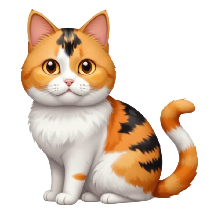 full body calico tabby + white cat with small head and short but chubby body sticker