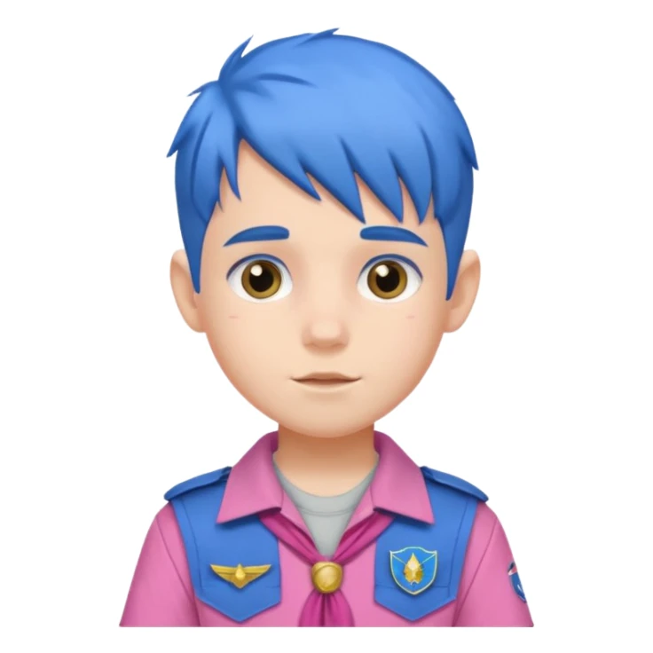 scout boy with very pink scout uniform, blue haired sticker