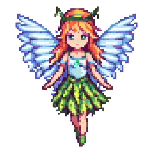 pixel art fairy with wings, simple and colorful sticker