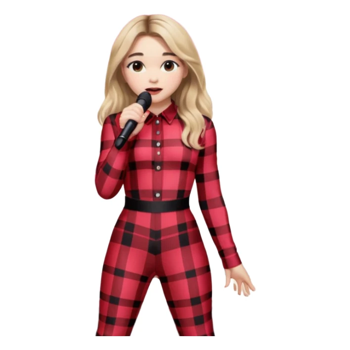 Sabrina carpenter singing at concert wearing a black and red plaid bodysuit with huge crowd and light pink stage setting  sticker