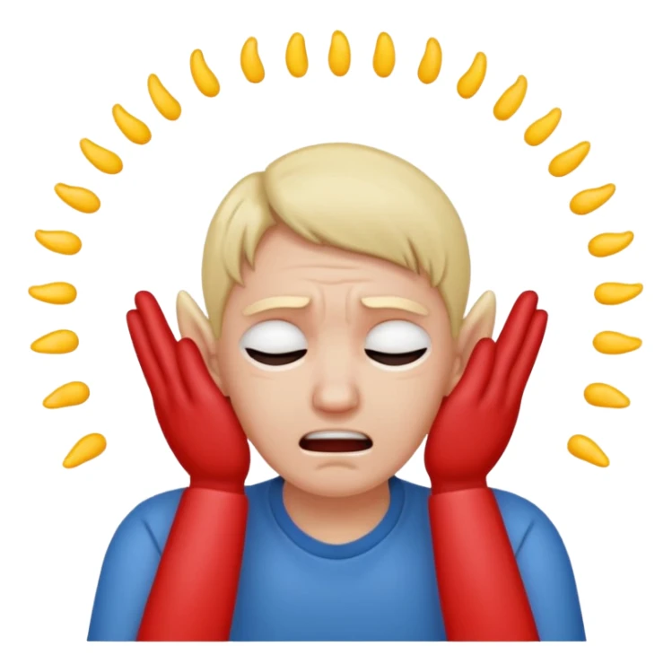 person covering ears with hands, wincing in pain sticker