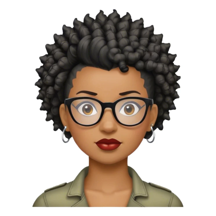 woman mohawk curly cut black hair with glasses sticker