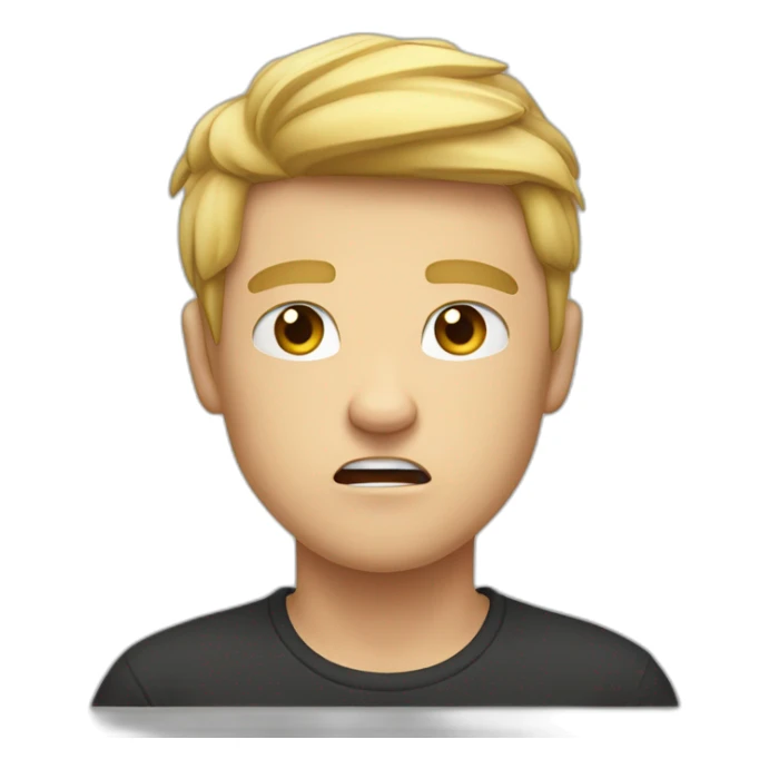 loss stricken light haired angry young man in dark t-shirt with clenched fists over his head sticker