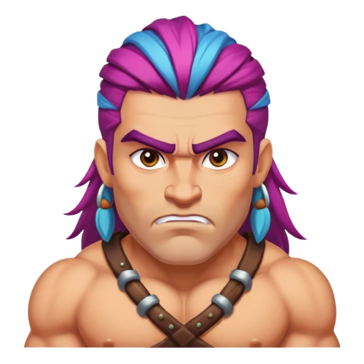 a barbarian with big eyebrows and colourful hair, powefull and strong, in full size sticker