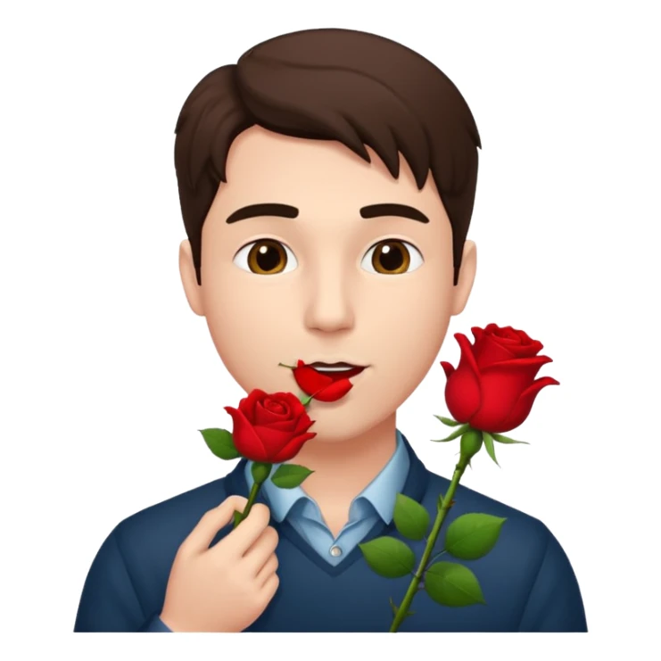 Create emoji but must be men that holding Rosein his mouth sticker