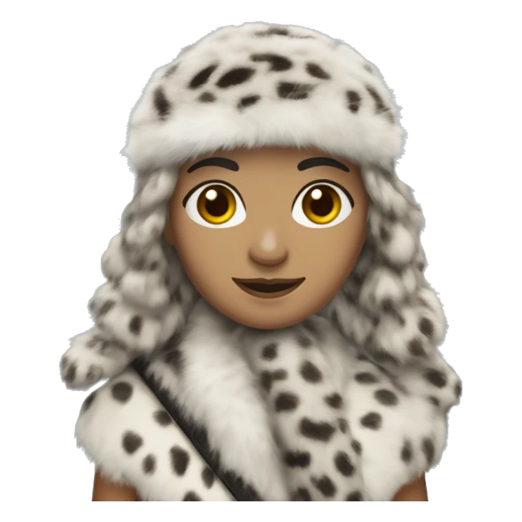 turkish woman, shoulder length hair, bangs, snow leopard fur headband sticker