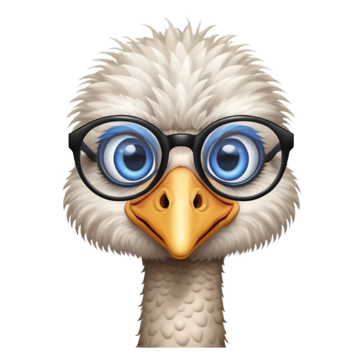 Ostrich with big blue eyes and eyeglasses sticker