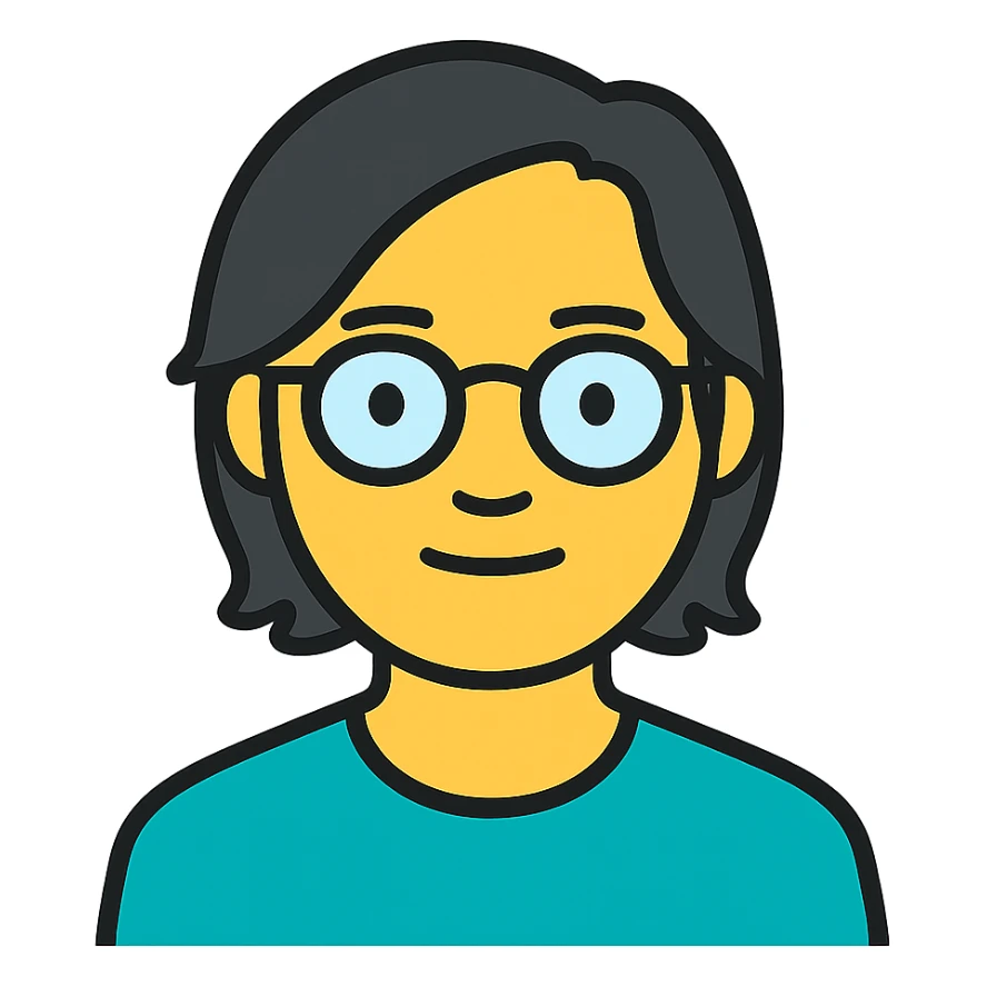 Make the Asian man have longer hair, keep glasses, and maintain the current style with a transparent background. sticker