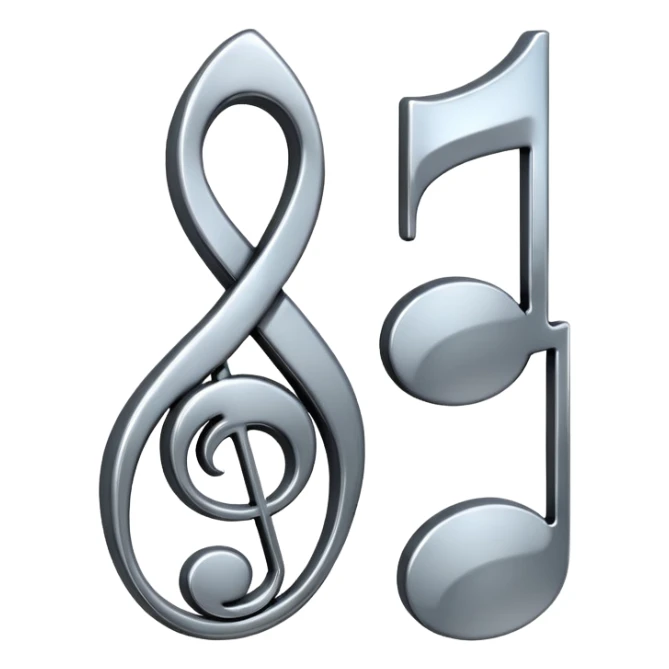 music note with a chromic metal texture, no gold sticker