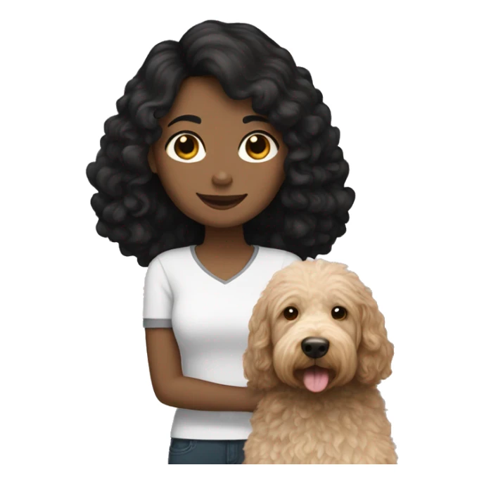 black haired white girl with labradoodle dog that's black sticker