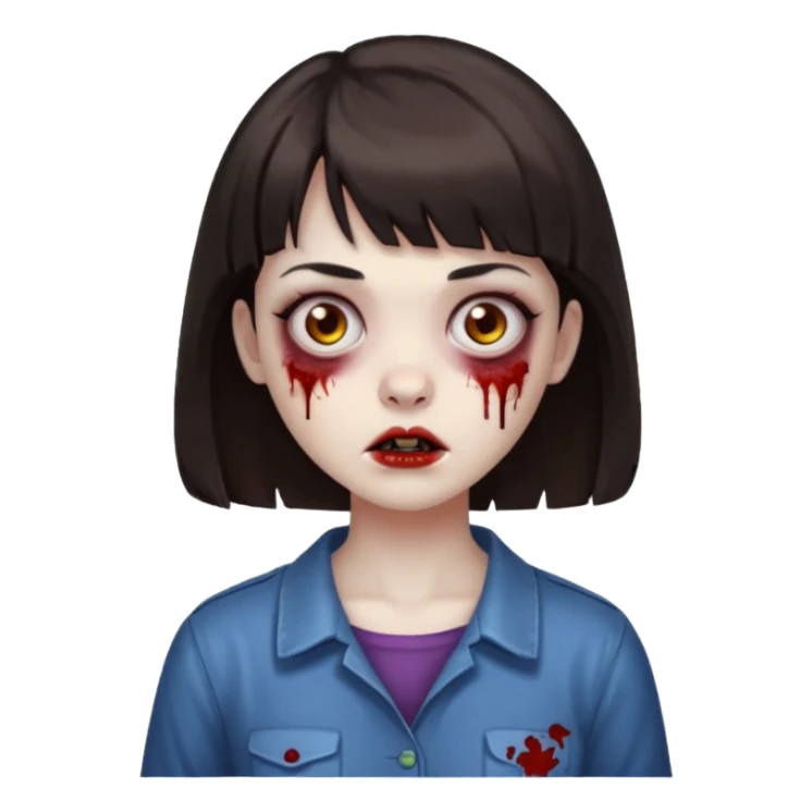zombie girl emoji dark brown hair and short bangs sticker