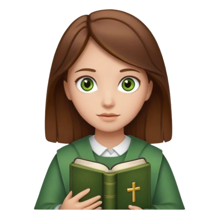 Girl with brown hair and green eyes holding Bible  sticker
