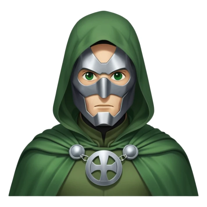Doctor Doom villain with green cloak and metal mask sticker