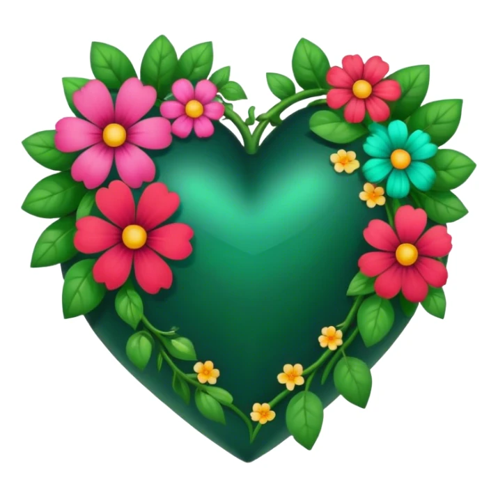 dark emerald realistic heart with flowers inside sticker