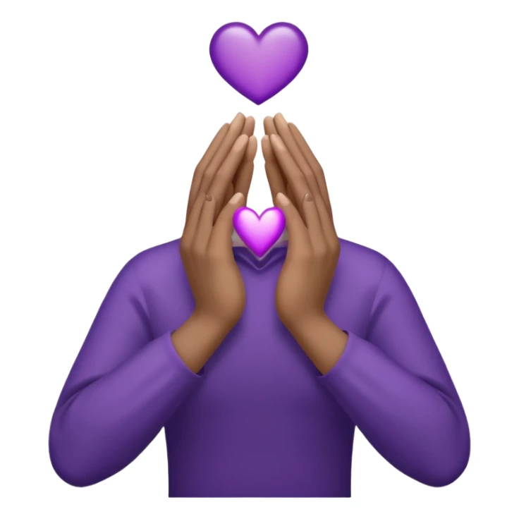 Hands joined in prayer with a dark purple heart sticker