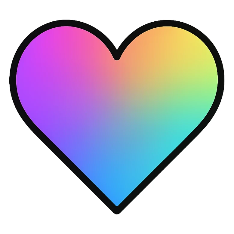 modern icon style gradient heart icon, clean lines, holographic gradient, no text sticker
