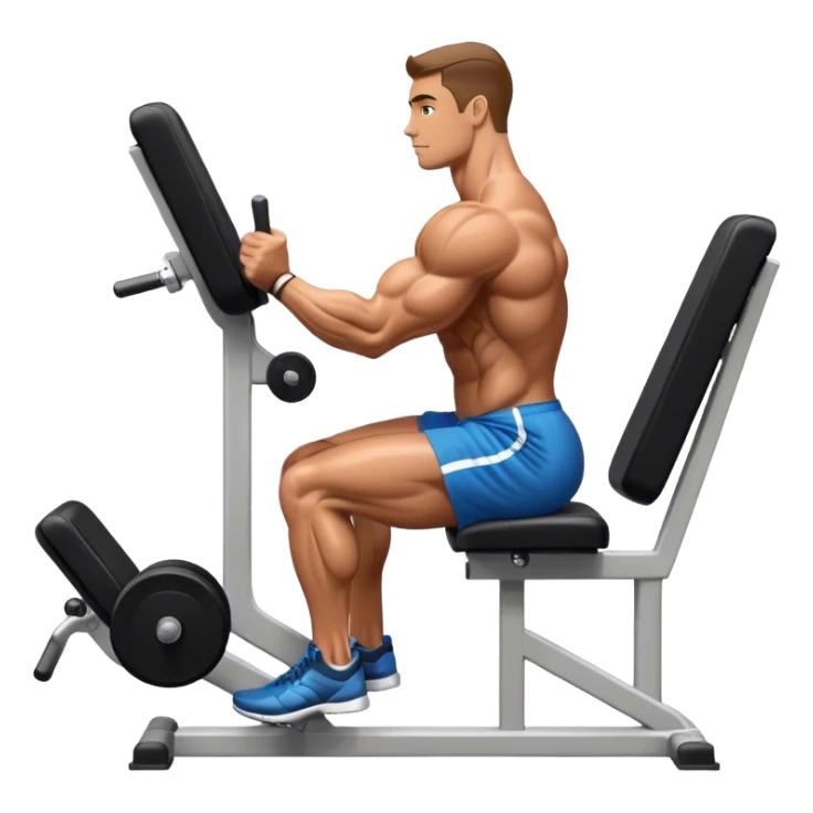 side-view bodybuilder seated weighted calf-raise machine lower leg exercise sticker