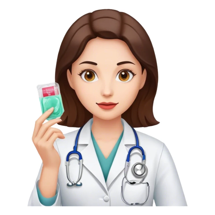 woman doctor holding condom  sticker