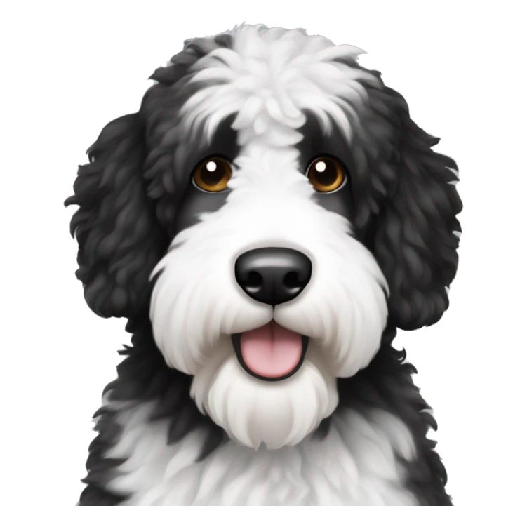 black and white sheepadoodle dog with brown eyes sticker